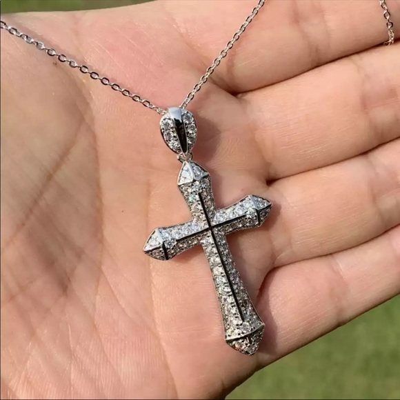 New Luxury Cross 925 Silver Diamond Necklace - Picture 11 of 14